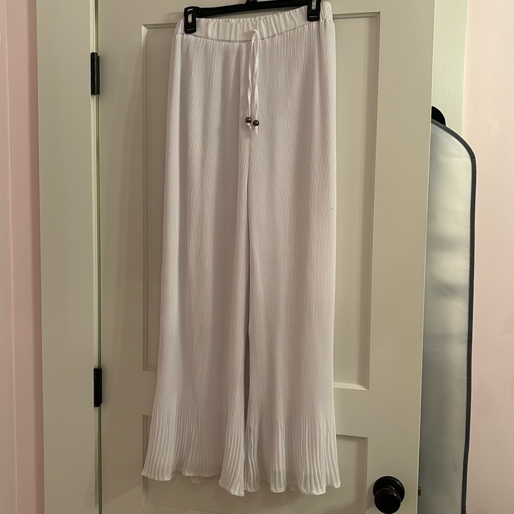 White Ruffle Flare Pants (lined)